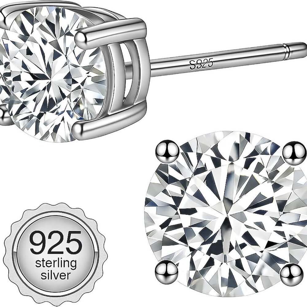 Elegant Sterling Silver 6mm CZ Stud Earrings for Men & Women - Hypoallergenic &